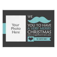 Cartões de foto de Natal do bigode Convite Personalizado