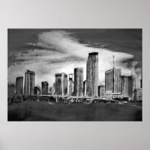 Carvão vegetal da skyline de Miami Impressão