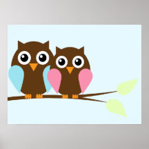 Casal da coruja em um ramo poster