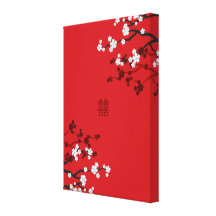 Casamento chinês da felicidade dobro das flores de impressão de canvas esticada