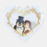 Casamento do pinguim adesivos de corações