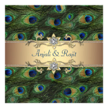 Casamento indiano real esmeralda do pavão do ouro  convites personalizados
