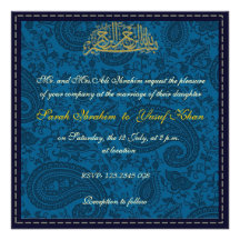 Casamento muçulmano do damasco azul convite personalizado