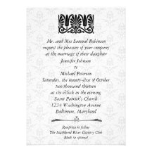 Casamento tema damasco filigrana do preto do ornam convites