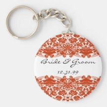 Casamento tema damasco vermelho chaveiros