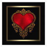 Casamento vermelho do coração do ouro preto convites personalizado