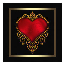 Casamento vermelho do coração do ouro preto convites personalizado