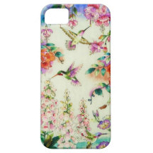 Caso do iPhone 5 dos colibris e das flores do rosa Capa iPhone 5