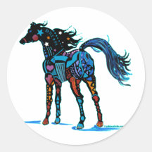 Cavalo ocidental sul em camisas brilhantes das cor adesivos redondos