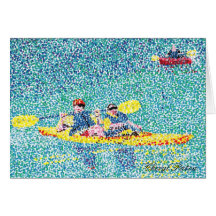 Cena do caiaque do Pointillism, por Cheryl Paton Cartao