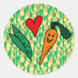 Cenouras do amor das ervilhas, design verde e alar adesivo em formato redondo