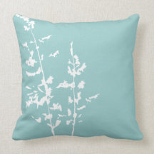 Cerceta azul e país branco floral travesseiros