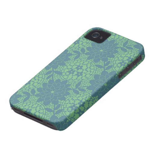 cerceta e damasco floral azul da estrutura capa de iPhone 4 Case-Mate