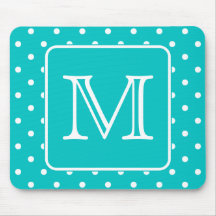 Cerceta e teste padrão de bolinhas branco. Monogra Mouse Pad
