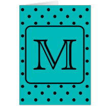 Cerceta e teste padrão de bolinhas preto. Monogram Cartao