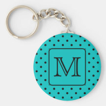 Cerceta e teste padrão de bolinhas preto. Monogram Chaveiros