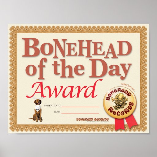 Certificado do prêmio do Bonehead Posteres