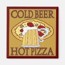 Cerveja fria, camiseta quente da pizza imãs de geladeira