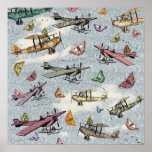 Céu do vintage - planos e borboletas poster