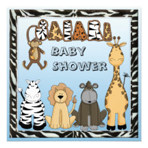 Chá azul do bebé dos animais bonitos do safari convites personalizado
