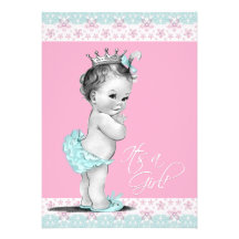 Chá azul do rosa e da princesa bebé da cerceta convite personalizado