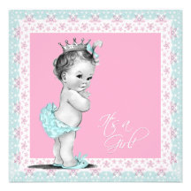 Chá azul do rosa e do bebé do vintage da cerceta convites personalizado