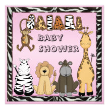 Chá cor-de-rosa do bebé dos animais bonitos do saf convite personalizados