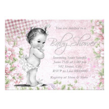 Chá de fraldas adorável do rosa do vintage convites personalizado