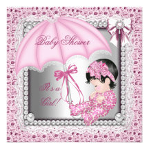 Chá de fraldas branco cor-de-rosa bonito da menina convite personalizados