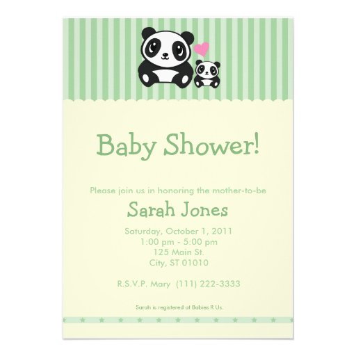 Chá de fraldas da panda - verde & creme convite personalizados