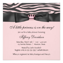 Chá de fraldas da princesa Tiara Cor-de-rosa Zebra Convites Personalizado
