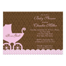 Chá de fraldas elegante da menina da carruagem do  convites personalizado