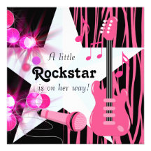 Chá do bebé de Rockstar da zebra do rosa quente Convite