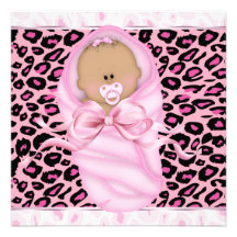 Chá preto cor-de-rosa do bebé do leopardo do bebé convite personalizados