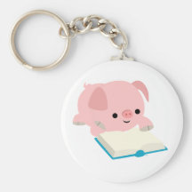Chaveiro bonito do leitão da leitura dos desenhos 