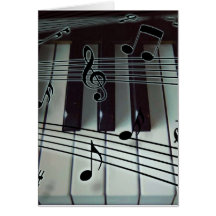 Chaves do piano e notas da música cartoes