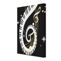 Chaves do piano e notas douradas da música impressão de canvas esticadas