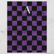 Checkered roxo e preto do brilho do monograma panfleto coloridos