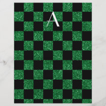 Checkered verde e preto do brilho do monograma modelos de panfleto