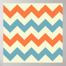 Chevron azul e alaranjado Pastel listra ziguezague Posters