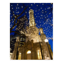 Chicago, Illinois, torre de água velha com feriado Cartoes Postais