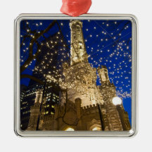 Chicago, Illinois, torre de água velha com feriado Enfeite De Natal