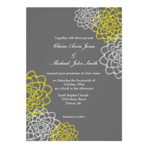 Cinza/convite de casamento esboçado amarelo das fl