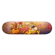 Coelhinho da Páscoa que rouba um ovo de uma galinh Skate