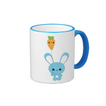 Coelho de Kawaii e caneca azuis do balão da cenour