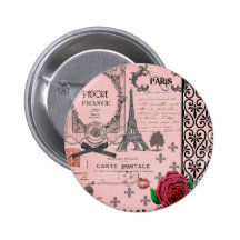 Colagem cor-de-rosa de Paris do vintage Botons