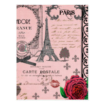 Colagem cor-de-rosa de Paris do vintage Cartões Postais