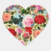 Colagem floral chique bonito do jardim de rosas do adesivos em forma de corações