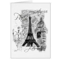 Colagem francesa da cena da torre Eiffel de Paris Cartão