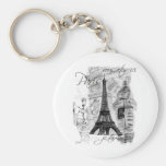Colagem francesa da cena da torre Eiffel de Paris Chaveiros